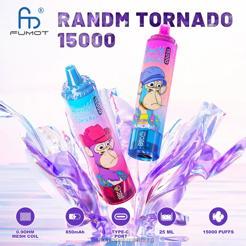 15000 Einweg-Vaporizer 25 ml (1 Stück) Blaubeere auf Eis Fumot Tornado BDR6J164 Fumot vape Lëtzebuerg